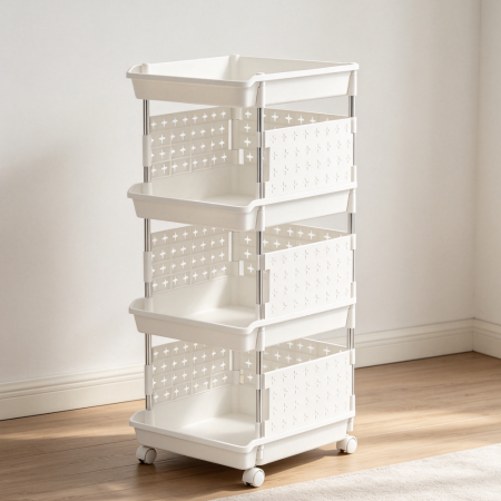 White 4-Tier Plastic Stackable Storage Baskets 13.8x11.8x28.3
